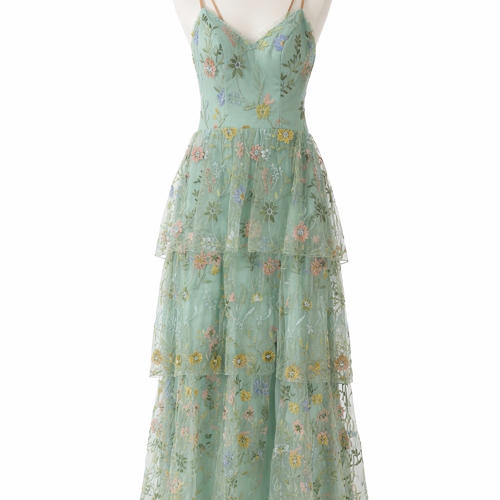 Derby spring wedding coquette Mint Floral Maxi Dress with ruffles